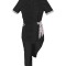 Costum Medical Pe Stil, Negru cu Elastan cu Garnitură, Model Andreea - 4XL, 3XL