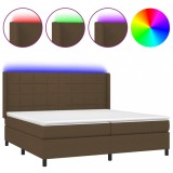 Cumpara ieftin Pat cu arcuri, saltea si LED, maro inchis, 200x200 cm, textil