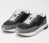 CALVIN KLEIN, Pantofi sport din piele cu garnituri de piele intoarsa, Negru, Alb optic, Gri inchis, 37.5, Resigilat, Grad A