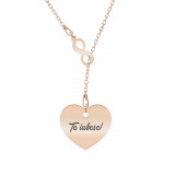 Infinity Love - Colier asimetric argint 925 placat cu aur roz cu infinit si inima personalizata, Bijubox