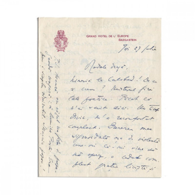 C. Xeni, scrisoare olografă către Radu D. Rosetti, 1933 foto