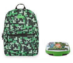SET: Ghiozdan Minecraft Creeper 44 cm si cutie sandwich + CADOU !! foto