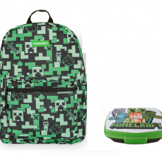 SET: Ghiozdan Minecraft Creeper 44 cm si cutie sandwich + CADOU !!