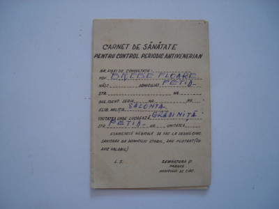 Carnet de sanatate pentru control periodic antivenerian, 1972 foto