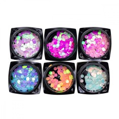 Set 6 paiete decorative pentru unghii, rotunde, multicolor