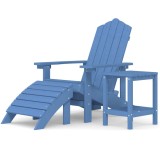 Scaun gradina Adirondack cu masa, taburet, albastru marin, HDPE
