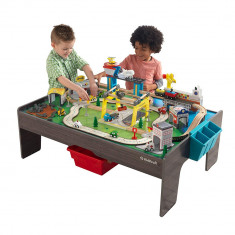 Set trenulet 120 piese cu masuta din lemn My Own City Vehicle Kidkraft foto