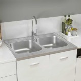 Gossi chiuveta bucatarie cu 2 cuve, argintiu, 800x600x155 mm, otel