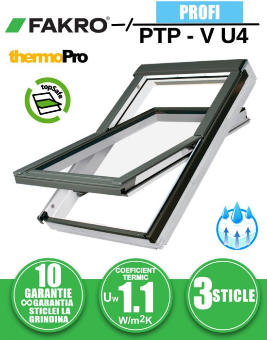 Fereastra mansarda FAKRO PTP-V U4, din PVC, 3 sticle
