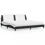 VidaXL Pat cu saltea, negru și alb, 200x200 cm, piele ecologică