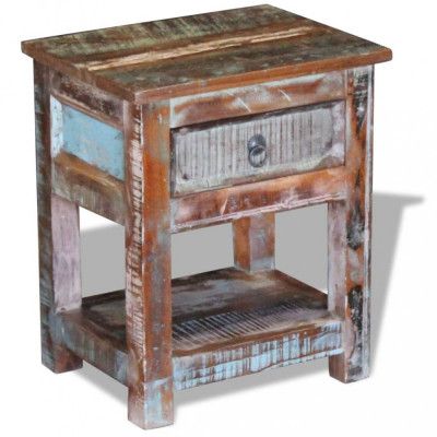 Masa laterala cu un sertar, 43x33x51 cm, lemn masiv reciclat foto