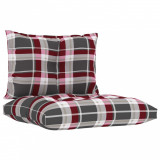 Perne pentru canapea din paleți, 2 buc., roșu, carouri, textil