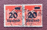 Germania Republica de la Weimar 1923 Hiperinflație Supratipar 20 Tausend pe 12 Pfennig Pereche Orizontală Ștampilată Solingen - OREF1