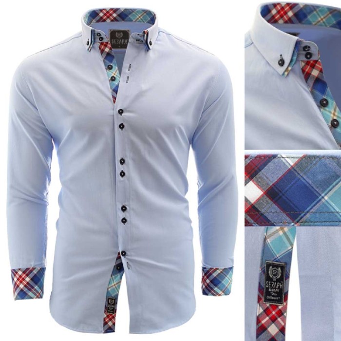 Camasa pentru barbati bleu slim fit elastica casual cu guler alexandria Camasa pentru barbati bleu slim fit elastica casual cu guler alexandria