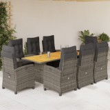 vidaXL Set mobilier grădină cu perne, 9 piese, gri, poliratan 3212711