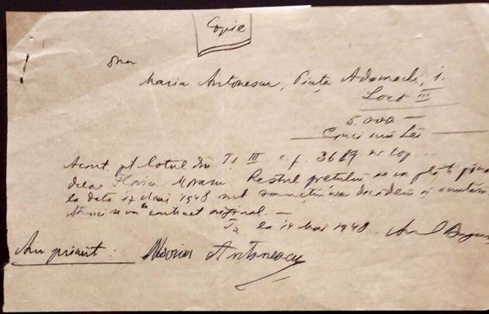 Maria Antonescu - document autograf, dat&acirc;nd din anul 1940