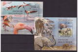 121-MOZAMBIC -FAUNA-Doua blocuri nestampilate flamingi si elefanti, Nestampilat