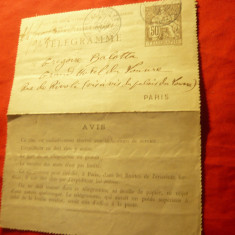 Formular Telegrama cu 50C marca fixa 1894 Franta
