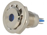 Lampă LED plată albastră 24VDC &Oslash;12mm IP67 alamă