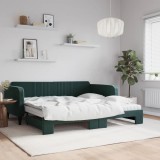 vidaXL Pat de zi cu extensie și saltele verde &icirc;nchis 100x200cm catifea