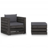 vidaXL Set mobilier grădină, 2 piese, cu perne, gri, lemn impregnat 3068144
