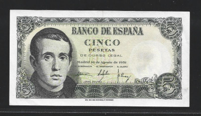 Spania 5 Pesetas 16.08.1951 Jaime Balmes P-140 aUNC foto