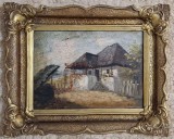 Cumpara ieftin R. Kőv&aacute;ry-Casă rom&acirc;nească la ţară, pictură veche, Peisaje, Ulei, Impresionism