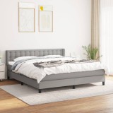 VidaXL Pat continental cu saltea, gri deschis, 160x200 cm, textil 3130041