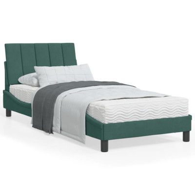 vidaXL Cadru de pat cu tăblie, verde &amp;icirc;nchis, 80x200 cm, catifea foto