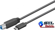 Cablu USB 3.0 B &amp;gt; USB-C 1.0 m negru, Goobay foto