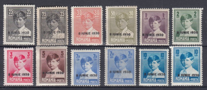 ROMANIA1930 LP 83 f/s REGELE MIHAI I UZUALE CU SUPRATIPAR 8 IUNIE 1930 SERIE MNH