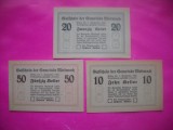HOPCT BANCNOTA NOTGELD NR 93 - METTMACH - SET 3 BUC -10 ,20 SI 50 HELLER 1920 -AUSTRIA-UNC