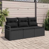 Cumpara ieftin Set de mobilier de grădină din 3 piese cu perne din rattan poly negru.