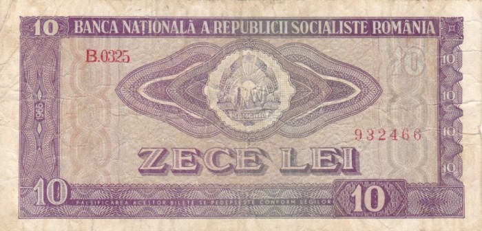 ROMANIA 10 lei 1966 VF!!!