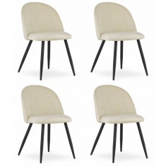 Set 4 scaune bucatarie/living, Artool, Bello, catifea bej, picioare metal negru, 46x42.5x76.5 cm
