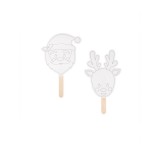 Set creativ de Craciun, Mos Craciun si ren, hartie, lemn, 25 cm, 6 bucati