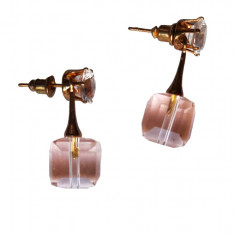 Cercei eleganti la baza urechii, cristal de sinteza, aliaj metalic, Roz, 2.5 cm