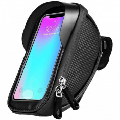 Suport telefon pentru bicicleta Siegbert, 17 x 19 cm, impermeabil, husa protectie, borseta accesorii, Negru foto