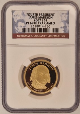 United States, SUA, Statele Unite, 1 Dollar 2007 James Madison PF69 Ultra Cameo foto