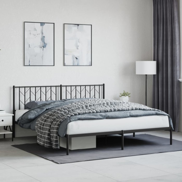 vidaXL Cadru de pat metalic cu tăblie, negru, 183x213 cm 374442