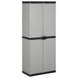vidaXL Dulap Depozitare Gradina Gri/Negru 68x40x168cm, 3 Rafturi, PVC/PP, Incuiabil - Ideal Terasa/Balcon