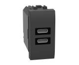 Priza USB tip C dubla PD 1M 20W Living Light Bticino antracit L4192CC