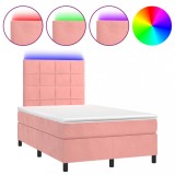 Cumpara ieftin Pat continental cu saltea &amp; LED, roz, 120x200 cm, catifea