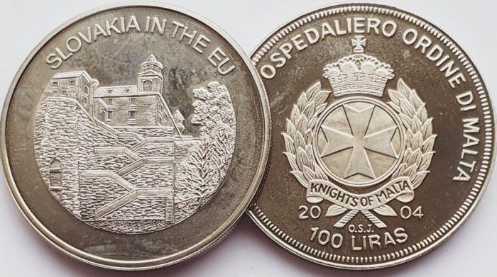 2623 Ordinul din Malta 100 Liras 2004 Slovakia in the EU UNC