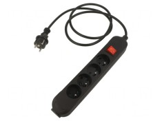 Prelungitor electric 4 prize PVC negru 1,5m 16A