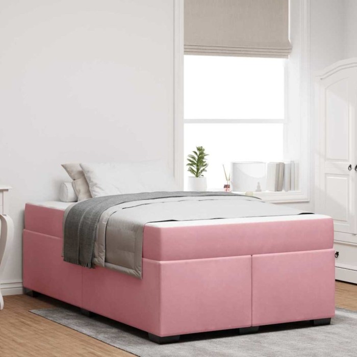 vidaXL Cadru de pat cu saltea cu saltea Roz 120 x 200 cm Catifea 3399289