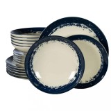 Set farfurii 18 piese, 6 persoane, Alb Ivoire cu bluemarin