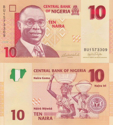 NIGERIA 10 naira 2006 h&amp;acirc;rtie UNC!!! foto