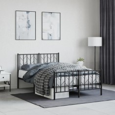 vidaXL Cadru pat metalic cu tăblie de cap/picioare, negru, 120x190 cm 374452