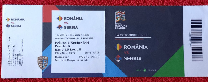 Bilet meci fotbal ROMANIA - SERBIA (14.10.2018)